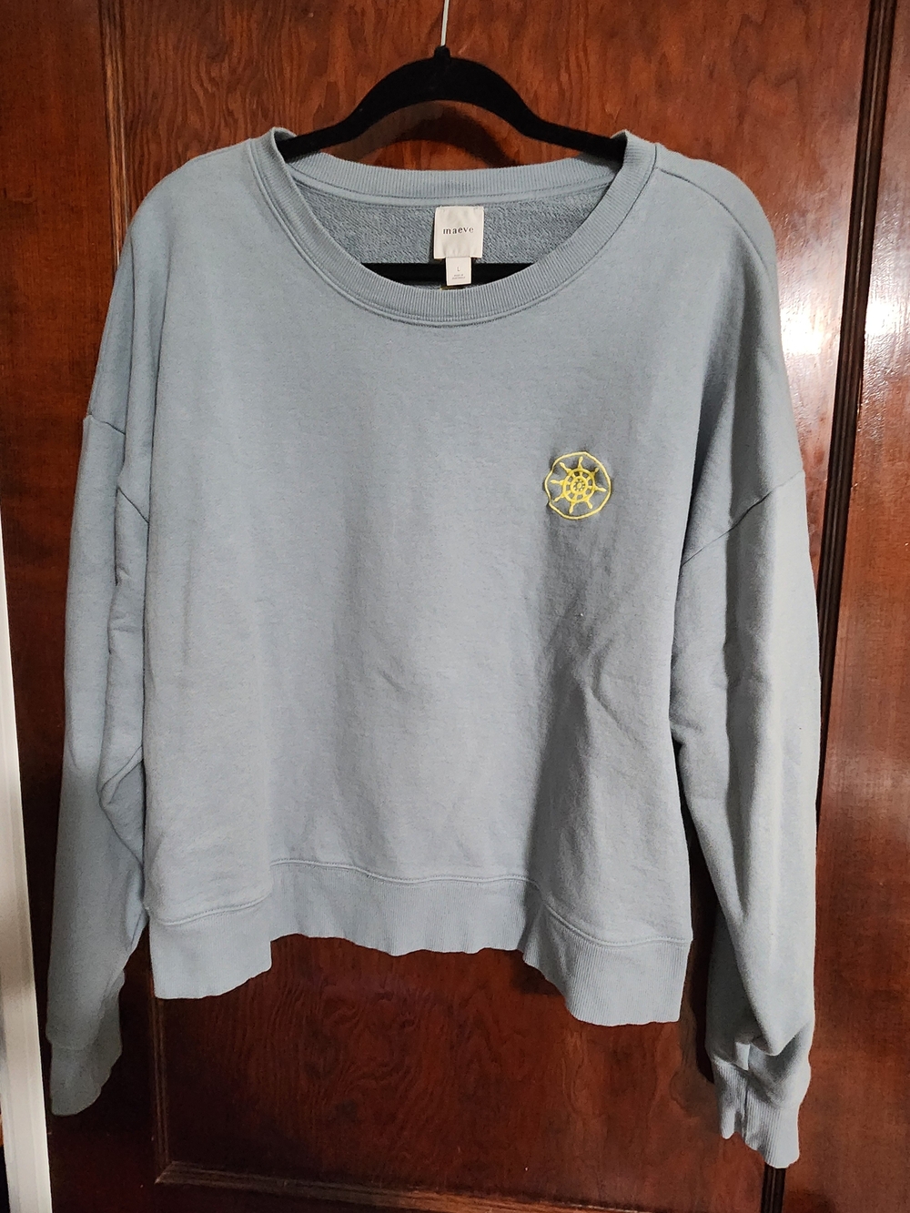 Maeve by Anthropologie Coastal Embroidered Sweatshirt Sky Blue L NWOT